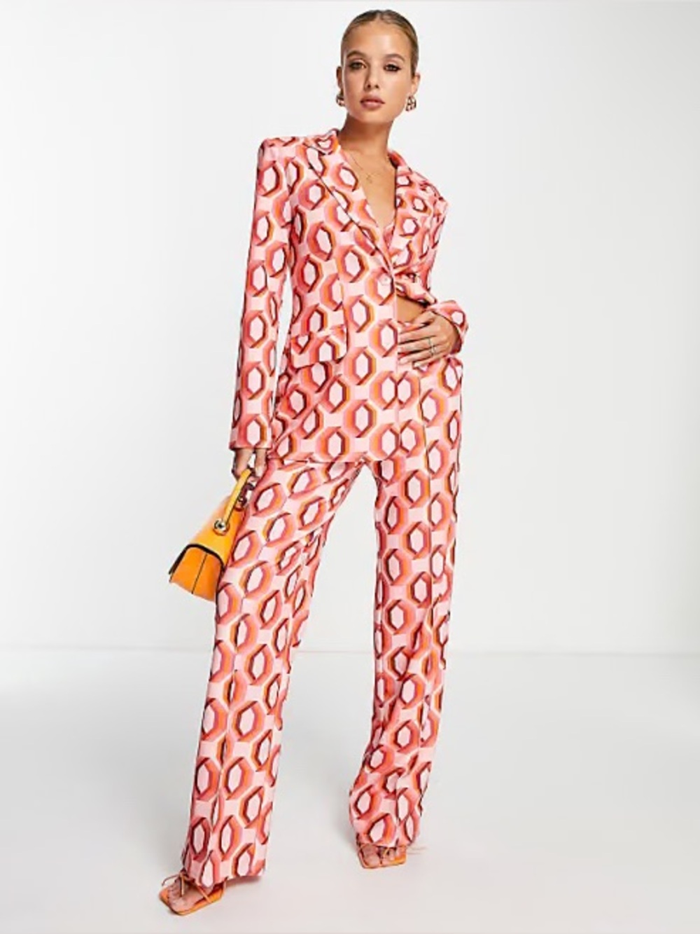 ASOS DESIGN - Pink Geometric Suit - Blazer US size 2, Pants US size 4